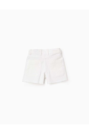 Ziddy Twill Shorts with Frayed Hems for Girls, White