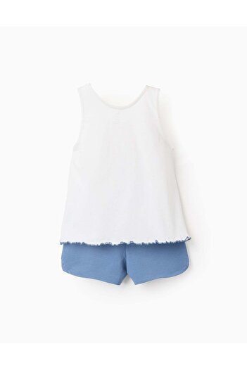 Ziddy Top + Shorts for Girls 'Tiny Island', White/Blue