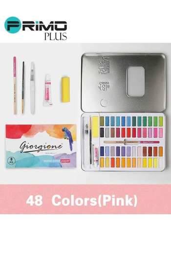 Primo Plus 48 Colors Solid Watercolors Paints Set Pigment Drawing Painting With Water Brush Paintbrush Pencil