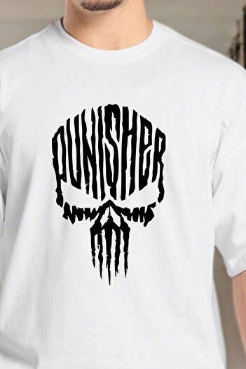 BESSA Ανδρικό μπλουζάκι Punisher με εμπριμέ λευκό Oversize Crew Neck Cotton Athlete