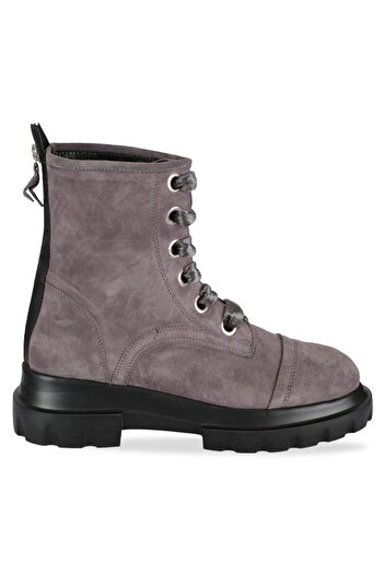 Vario Hakiki Süet Bağcıklı Kalın Taban Kadın Bot Gri Suet (GRAY SUEDE)
