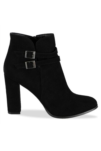 Vario Süet Çift Kemer Detaylı Kalın Topuk Kadın Bot Siyah Süet (BLACK SUEDE)