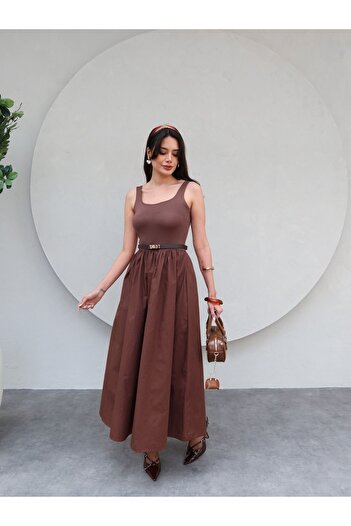 ESRAHELVACI Zero Sleeve Midi Flared Skirt Dress