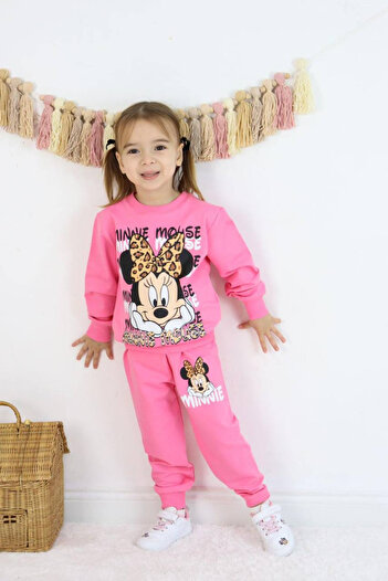 Minnie Mouse 2 Thread Minnie Printed Pink Tracksuit Set
