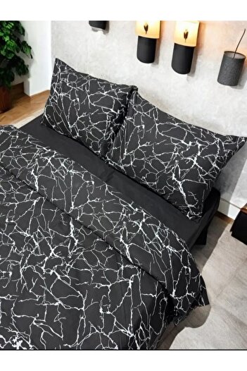 uykulife home collection ΣΕΤ ΠΑΠΛΩΜΑΤΟΣ ΖΕΥΓΑΡΙΑΣ ΜΑΥΡΟ ΜΑΡΜΑΡΙΚΟ ΣΧΕΔΙΟ UYKULIFE (ΧΩΡΙΣ ΣΕΝΤΟΝΙΑ)