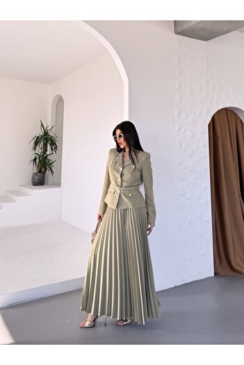 Ekim Store Pileli Etekli Kemerli İkili Blazer Takım
