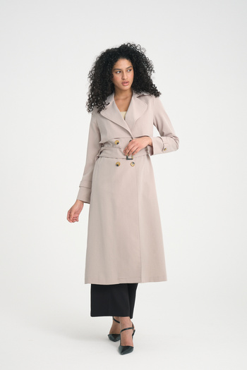Nihle Soydan Water Repellent Wrinkle-Free Flexible Unlined Medium Length Trench Coat Sand Beige 7522