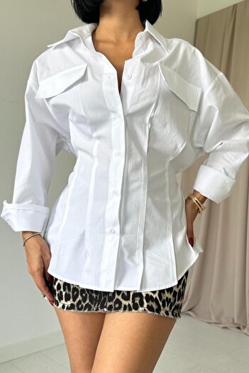JANES White Pleated Shirt with Cap