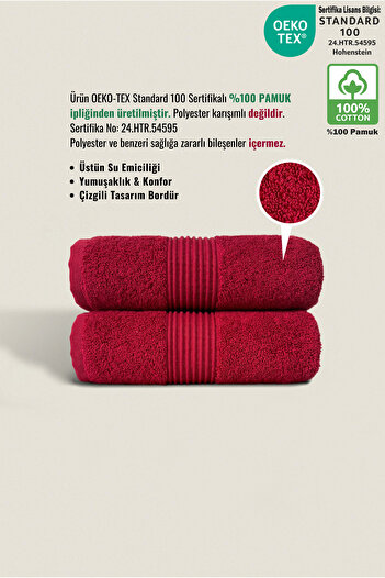 Ellaline Set of 2 Hand Face Towels 100% Cotton Certified Head Towel |   Kitchen |   Dowry 50X90Cm Claret Red