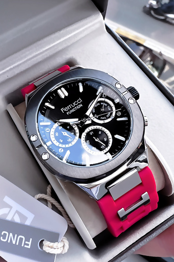 Ferrucci Function Original Men Wristwatch Waterproof Red Silicone Cord + Gift Bracelet Fre2050C1