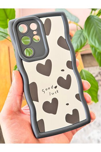 Fibaks Galaxy S24 Ultra Compatible Case Mirrored Heart Pattern Soft Edge Silicone Cover with Camera Protection