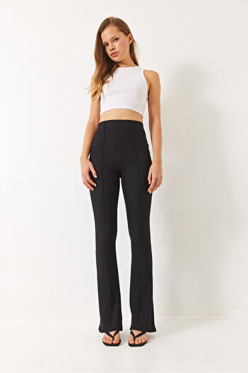 Bianco Lucci Women's High Waist Flared Leg Ribbed Leggings Pants 2205 60282010