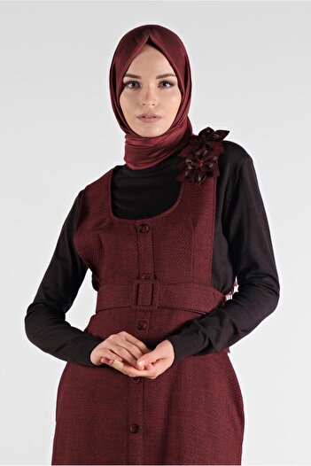 Alvina Women's Hijab 41144 - Gilet with Belt and Button Detail