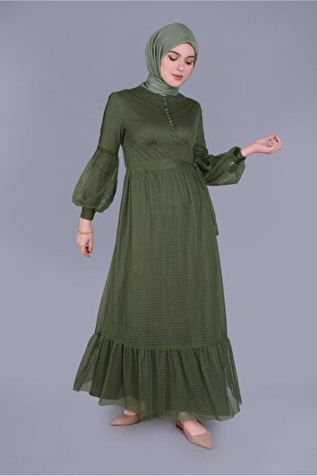 Alvina Buttoned Buttoned Tulle Dress 41405