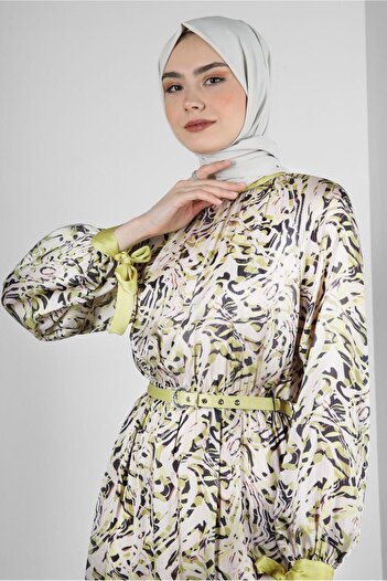Alvina PATTERNED CUFFS TIE-UP BELT DRESS 43747