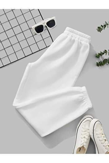 Jooy Company Γυναικείο Jogger Sweat παντελόνι με λευκή μέση με ελαστικό πόδι με 3 νήματα χοντρό βαμβάκι