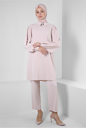 Alvina SHIRT COLLAR STONE DETAILED PANT SUIT 43587