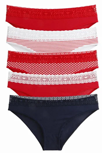 Nicoletta Women's Panties 5 Pack Lycra Cotton Love Christmas Dear MIXCOLOR