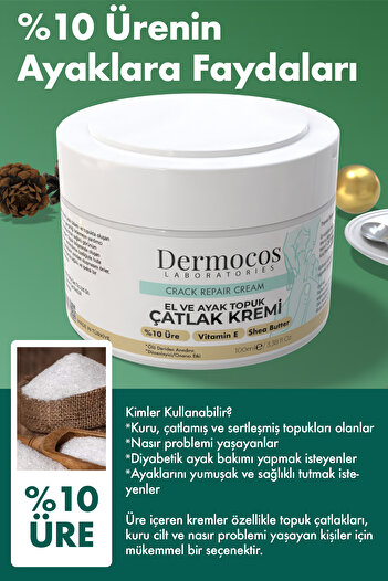 Dermocos El, Ayak ve Topuk Çatlak Kremi 100ml – %10 Üre Yoğun Nemlendirici Onarıcı ve Yumuşatıcı Bakım