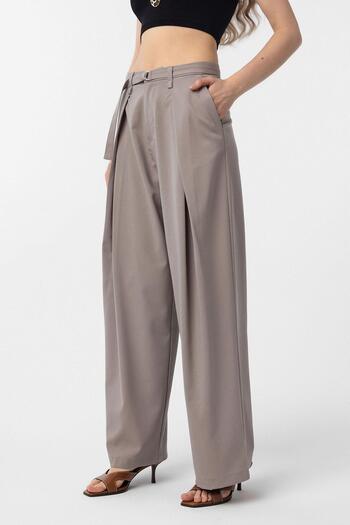 Antioch Beige Belted Pleated Women's Trousers