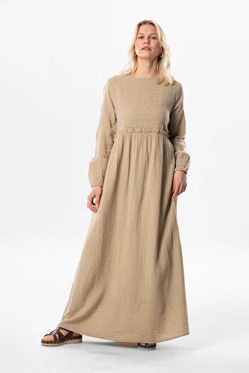 Eliş Şile Bezi Long Sleeve Oylum Robe Long Summer Muslin Dress Mink Vzn