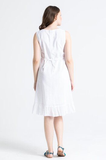 Eliş Şile Bezi Sleeveless Voile Candan Slit Midi Length Summer Dress White Byz