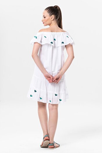 Eliş Şile Bezi Short Sleeve Voile Lavinya Embroidery Detailed Short Summer Authentic Dress White Byz