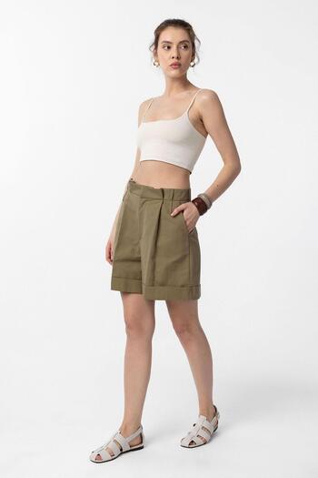 Antioch Khaki High Waist Women's Bermuda Shorts