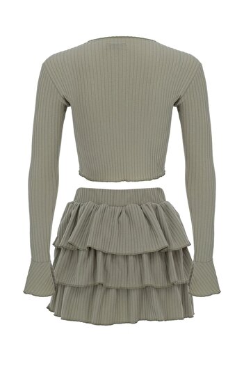 La Sarta Women's Sugar And Spice Water Green Soft Ribbed Shorts Skirt Top Set