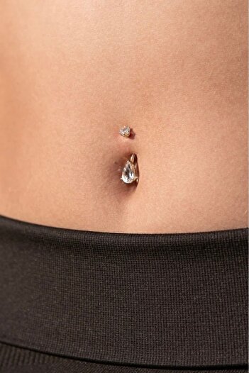 Doa Damla Taşlı Zirkon Göbek Piercing 316l Cerrahi Çelik