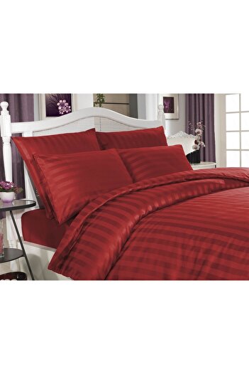 Altınbaşak Always Deluxe Çizgili  Kırmızı  Pamuk Çift Kişilik Saten Nevresim Takımı  200 x220 cm