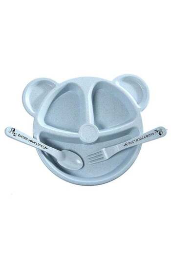 COOYA Wheat Straw Dinnerware Set, 3 Piece Kids Meal Set with Spoon Fork Wheat Straw Plate