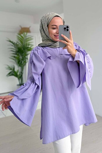 Ka Hijab Lilac Hijab Shirt - Ruffle Detailed