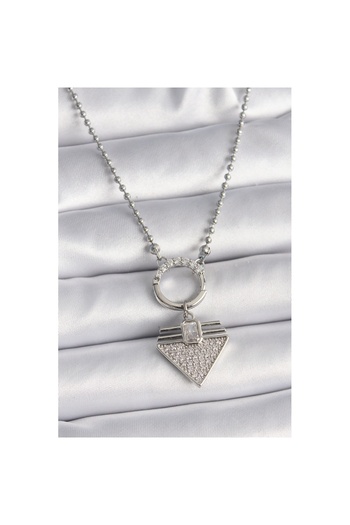 Skygo 316L Steel Silver Color Ball Chain Zircon Stone Triangle Model Women's Necklace - Tj-Bko9574