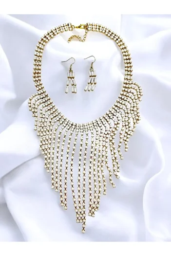 PETEK AKSESUAR Franjed Dangle Necklace Earring Set