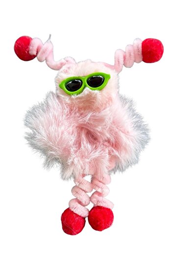 TAKIŞTIR Pink Color Monster Figured Glasses Detailed Plush Bagel Buckle