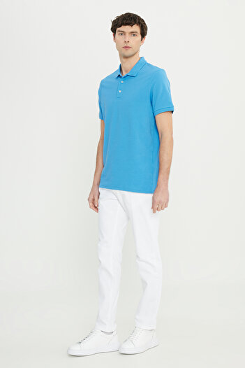 ALTINYILDIZ CLASSICS Чоловічий темно-синій бавовняний slim fit вузький крій поло з жакардовим еластичним коміром