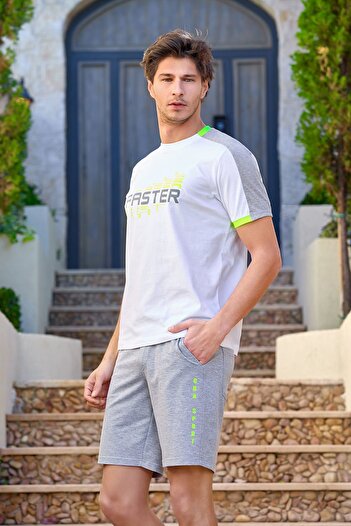 Cossy By Aqua 25944 Men's White Short Sleeve Print Detail Shorts Set