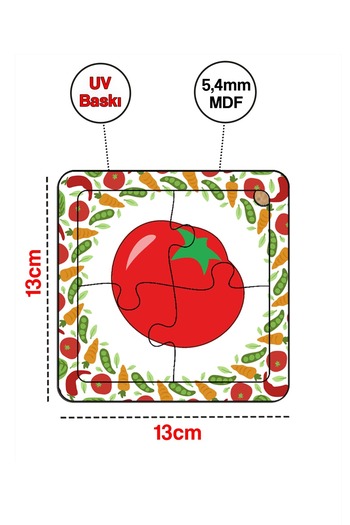 kutuTR Çocuklar Için Eğitici Ve Öğretici Ahşap 8 Li 4 Parçalı Sebzeler Mini Puzzle Set 8'li