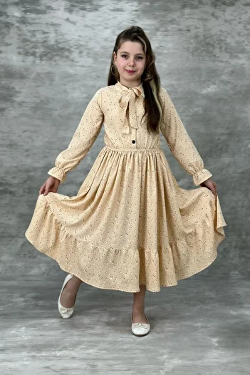 ABİYEKİDS Rochie Eid Bej pentru fete - cu nasturi ABY207