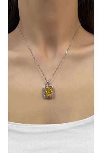 MorMajor Silver İTHAL SARI BUZ KESİM GÜMÜŞ KOLYE