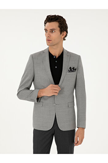 Cacharel Gri Slim Fit Yün Klasik Ceket 50305790-VR024