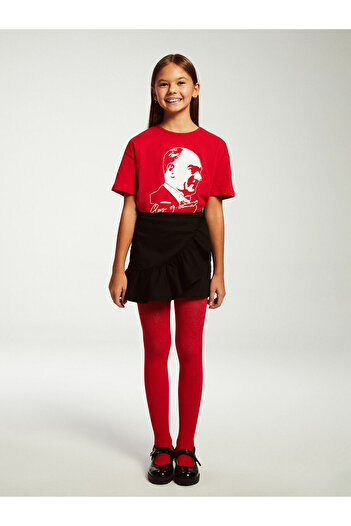 LC Waikiki Lcw Kids Red Crew Neck Ataturk Printed Girl's T-Shirt