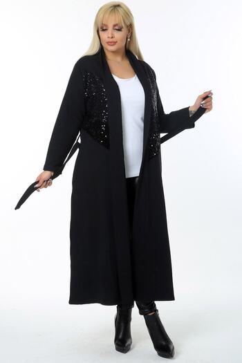 Kheos Full Length Long Cool Cardigan with Pockets, Belt and Sequin Detail