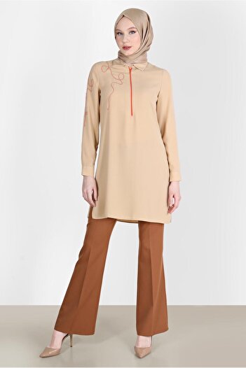 Alvina Zippered Embroidery Detailed Tunic 41758