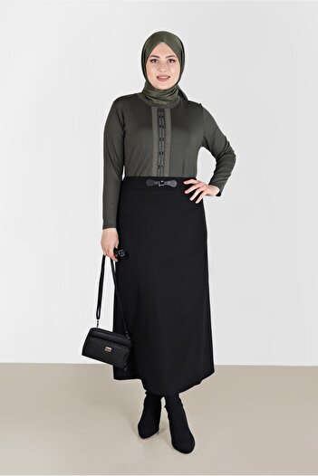 Alvina Leather Detailed Waist Skirt 60217