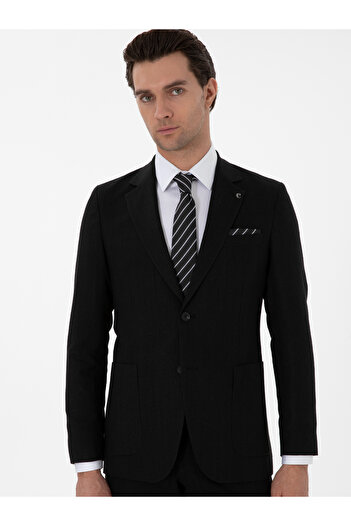 Cacharel Siyah Slim Fit Keten Karışımlı Takım Elbise 50306955-VR046