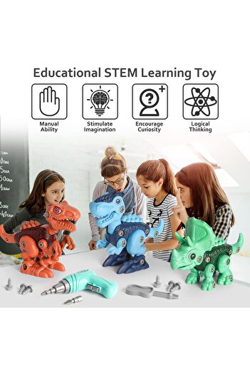 Yelajoy 8-Pieces Construction Dinosaur Toys Set, With Electric Drill, Realistic Designs, for Kids 3+