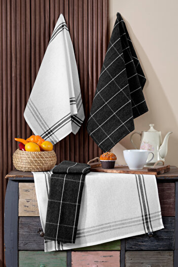 LADYNİL Set of 4 Kitchen Towels & German Napkin 50X70 cm 100% Cotton and Washed Large Checkered