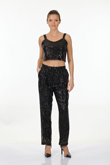 Ysatis Sequined Wide Leg Gold Women's Trousers23232000118